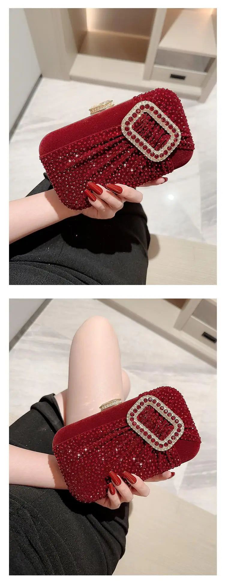 Elegant Sexy Red Women Luxury Special Crystals Beaded Evening Clutch Bags Bride Wedding Party Handbag Beaded 2024 New