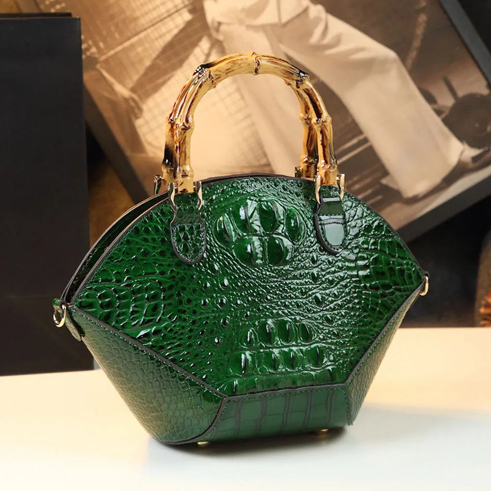 Woman Wedding Party Handbag Niche Luxury Bamboo Handle Bag Crocodile Pattern Woman Bag Fashionable Shoulder Lady Shell Bag 2023