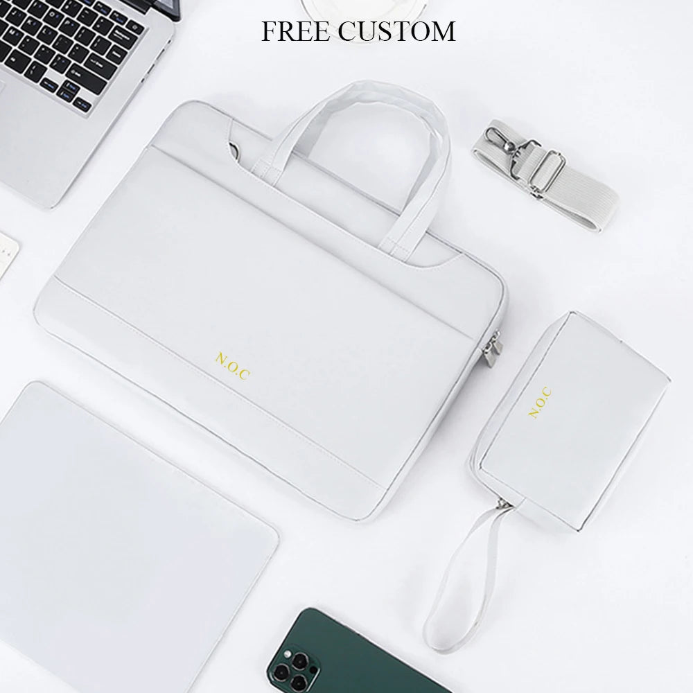 Luxury Design Custom Name Laptop Bag Large Capacity Fashion Woman Casual Tote Bag Business Office Leather Retro Notebook Handbag