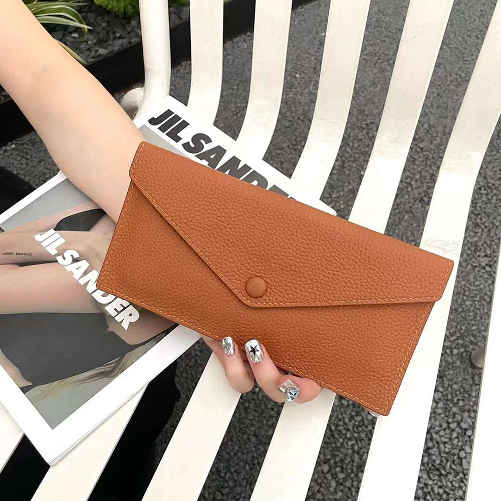 Envelope Long Women Wallet Slim Genuine Leather Female Phone Hand Purse Luxury Cowhide Classic Clutch Bag Card Holder Wallet