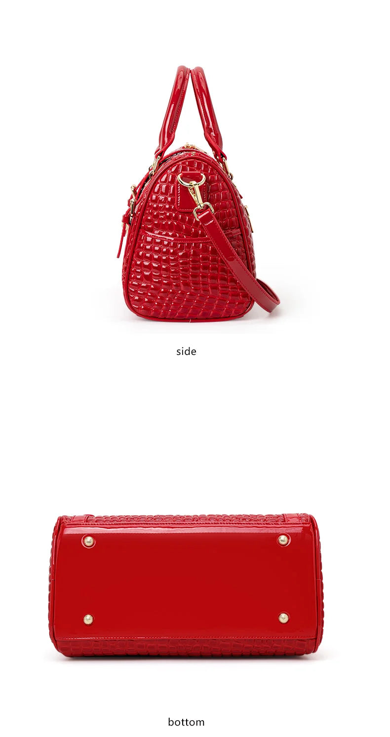 Aidrani Red Crocodile Tail Boston Bag, Fashion Women's Genuine Leather Bag, Cowhide Handbag  Single Shoulder Bag