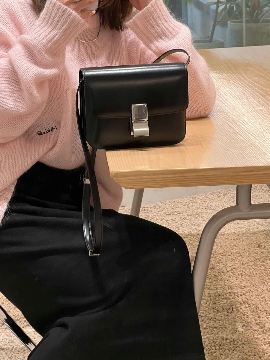 Silver Lock Box Black Women's Bag Luxury Crossbody Bag Tofu Square Shoulder Bag Messenger Real Leather Flap Lady Handbag 2023