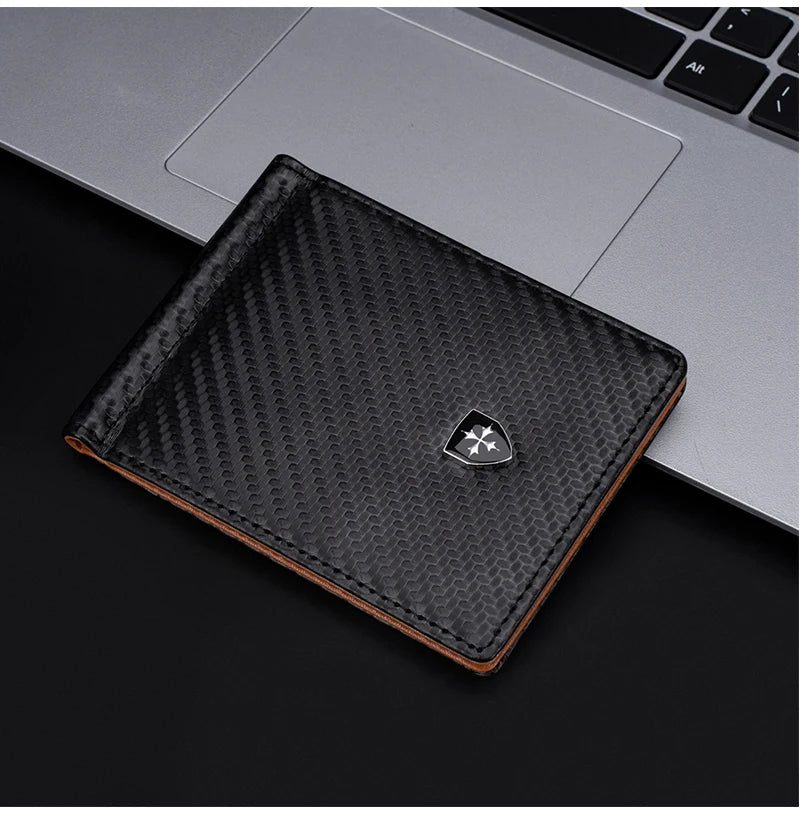 Free Name Engraving Men RFID Wallets Simple Card Holders Luxury Brand Male Carbon Fiber Card Clips Slim Mini Men's Money Clips