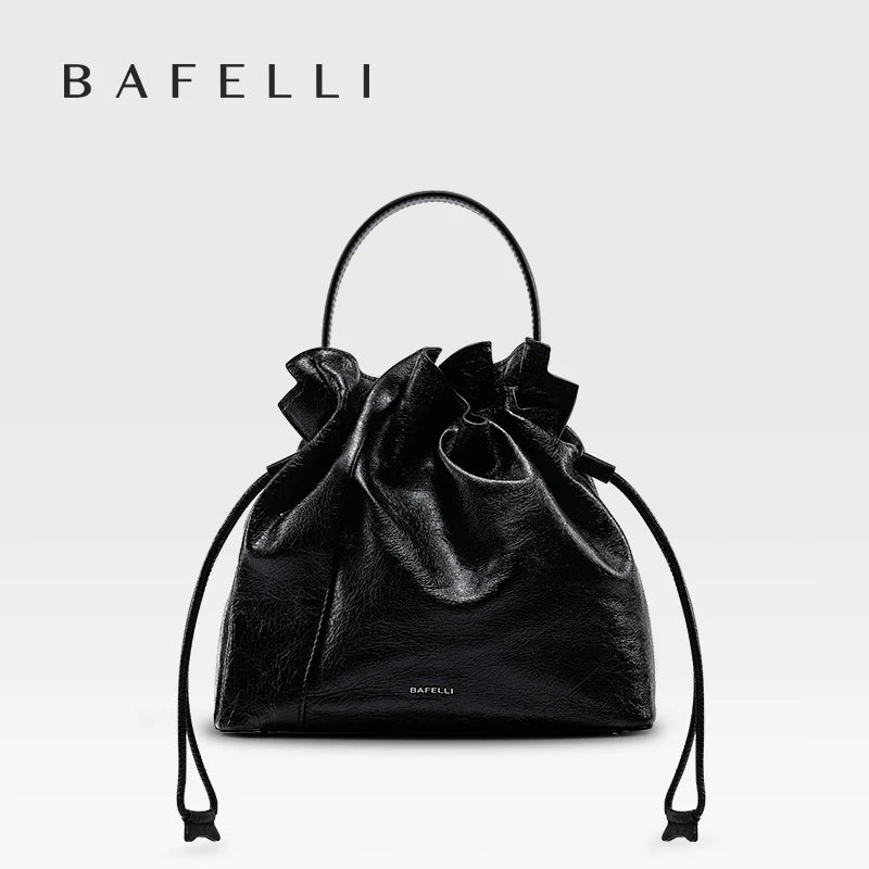 BAFELLI 2024 NEW WOMEN'S BAG LEATHER CASUAL BUCKET HANDBAGS FOR FEMALE TREND FASHION SHOPPER PURSE LUXURY BRAND SHOULDER