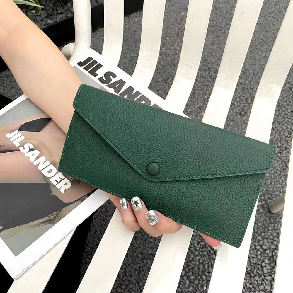 Envelope Long Women Wallet Slim Genuine Leather Female Phone Hand Purse Luxury Cowhide Classic Clutch Bag Card Holder Wallet