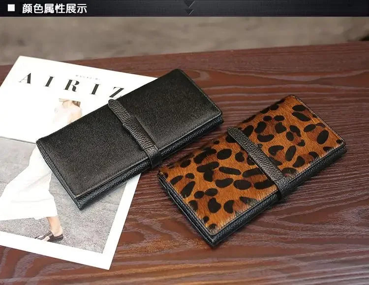 New Fashion Leopard Cow Genuine Leather Women Long Wallets Real Leather Female Luxury Brand Designer Clutch Girl Gift Cash Purse