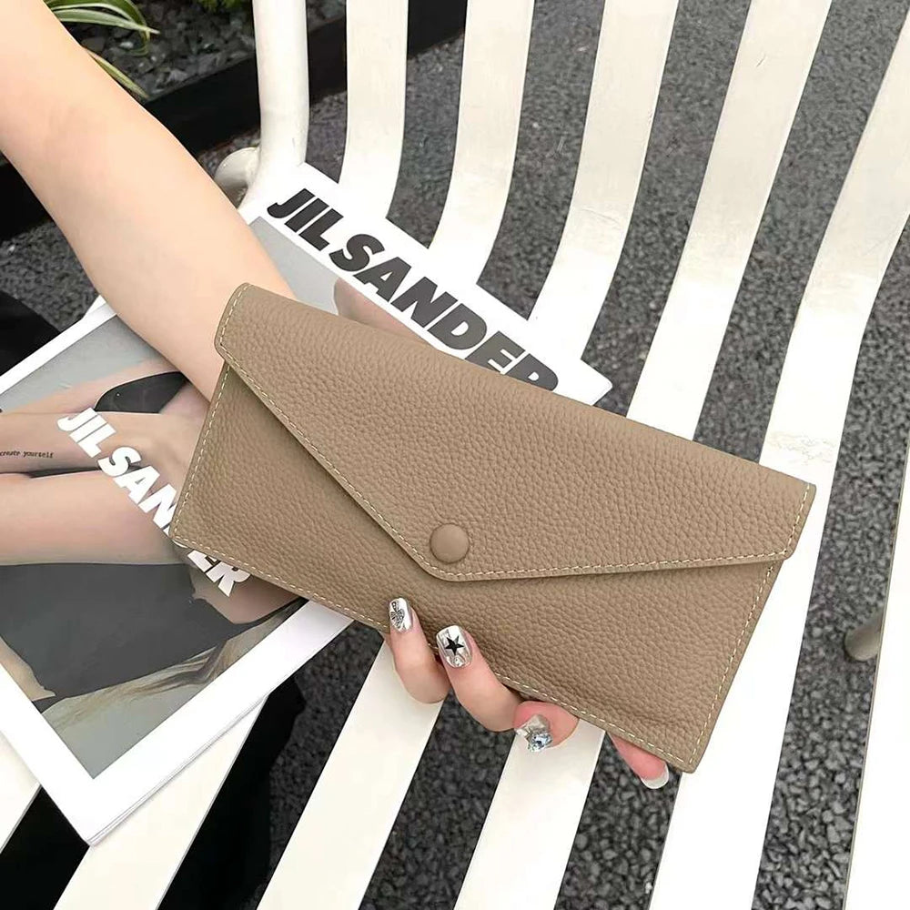 Envelope Long Women Wallet Slim Genuine Leather Female Phone Hand Purse Luxury Cowhide Classic Clutch Bag Card Holder Wallet