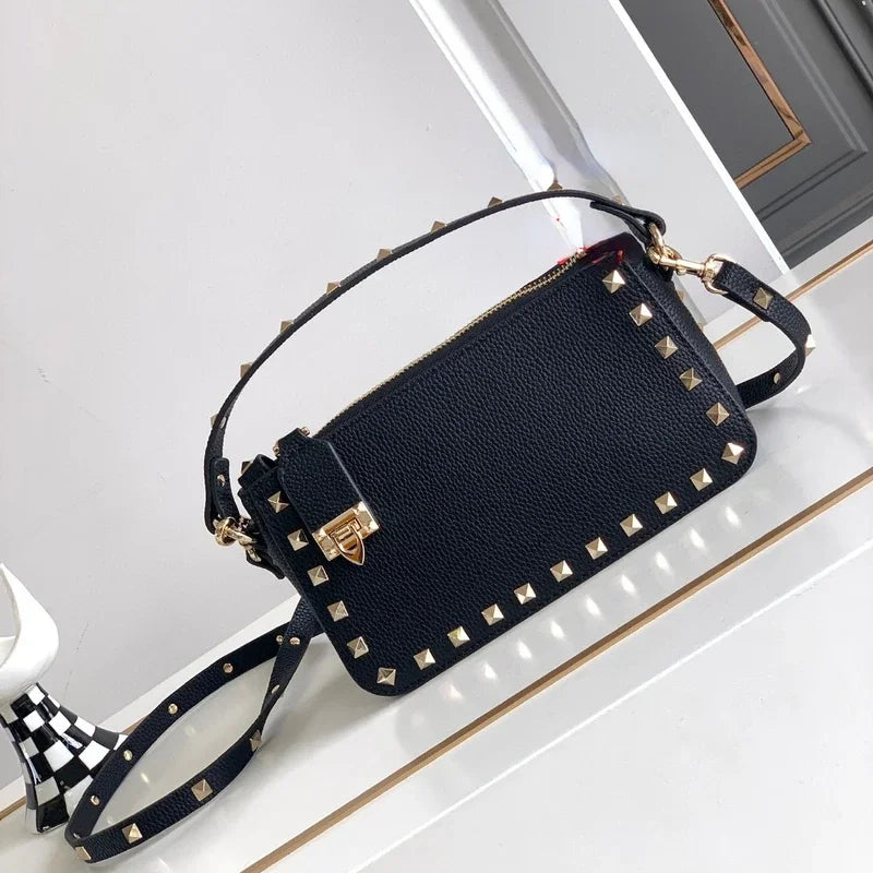 Stud rivet designer black luxury design small crossbody bag fashion leather shoulder messenger women purses and handbags