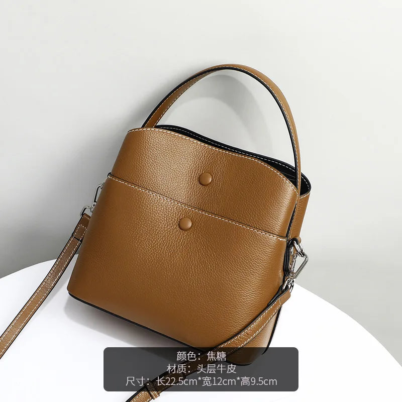 Luxury Handbags Women Crossbody Messenger Bag Genuine Leather Two Straps 2022 New Fashion Bucket Shoulder Bag