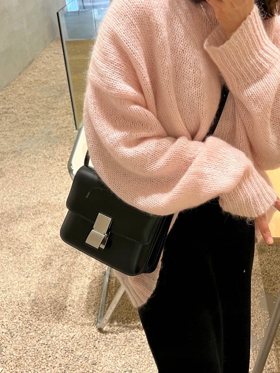 Silver Lock Box Black Women's Bag Luxury Crossbody Bag Tofu Square Shoulder Bag Messenger Real Leather Flap Lady Handbag 2023