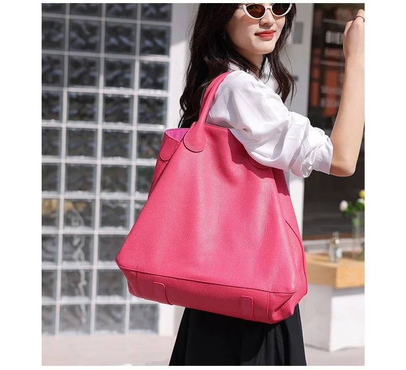 Oversize Handbag Women Soft Genuine Leather Tote Bag Simple Luxury Designer Large Capacity Daily Work Office Purse Lady Hand Bag