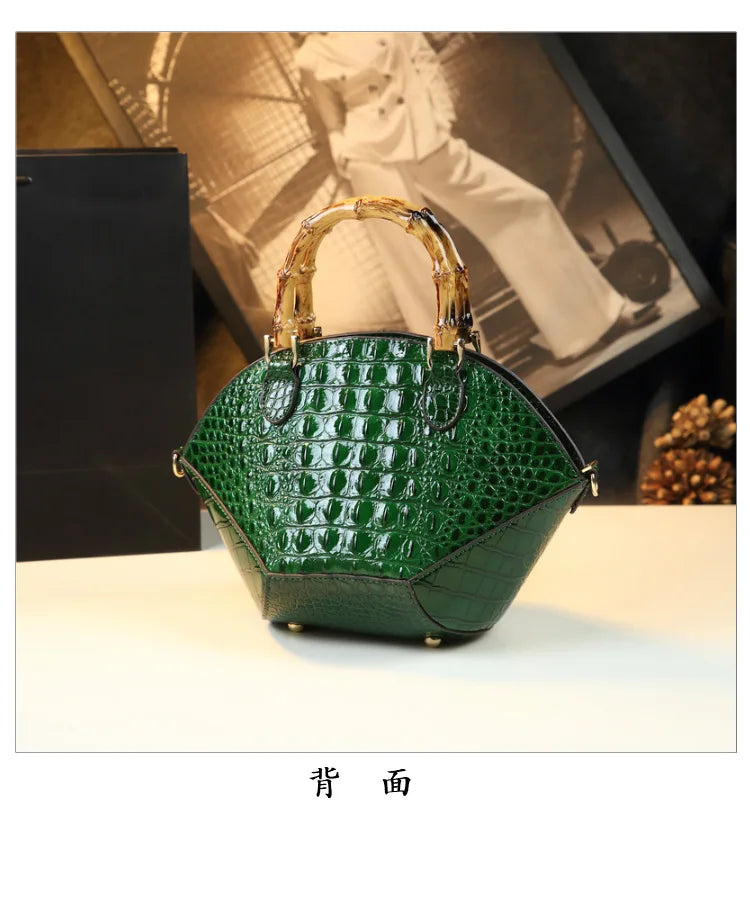 Woman Wedding Party Handbag Niche Luxury Bamboo Handle Bag Crocodile Pattern Woman Bag Fashionable Shoulder Lady Shell Bag 2023