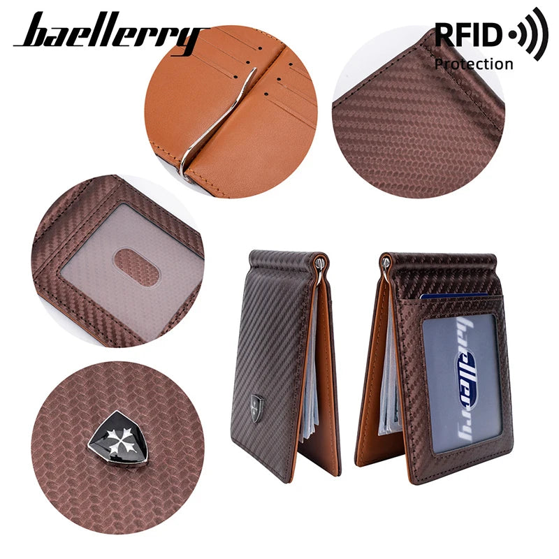 Free Name Engraving Men RFID Wallets Simple Card Holders Luxury Brand Male Carbon Fiber Card Clips Slim Mini Men's Money Clips