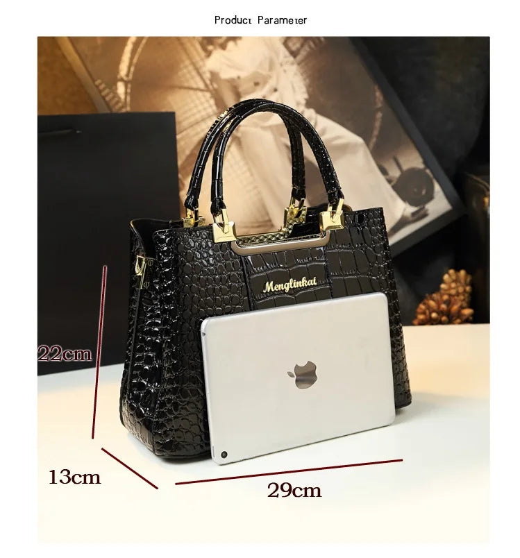 Luxury Bags For Women Crocodile Patent Leather Messenger Bag Large Capacity Female Tote 2023 Brand Designer Handbag