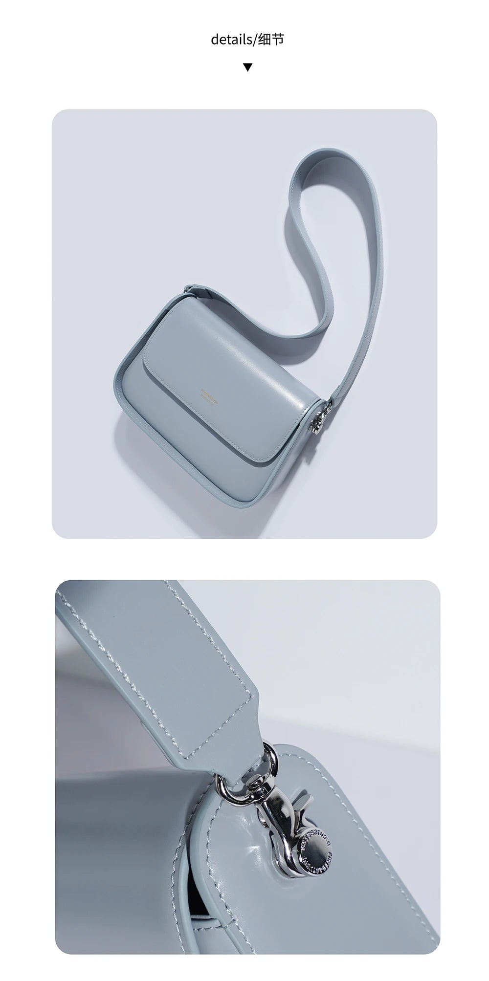 Ins Chic Spring Box Shape Tofu Messenger Bag Blue Pink Small Glossy Cowhide Leather Women's Shoulder Crossbody Bag 2 Straps