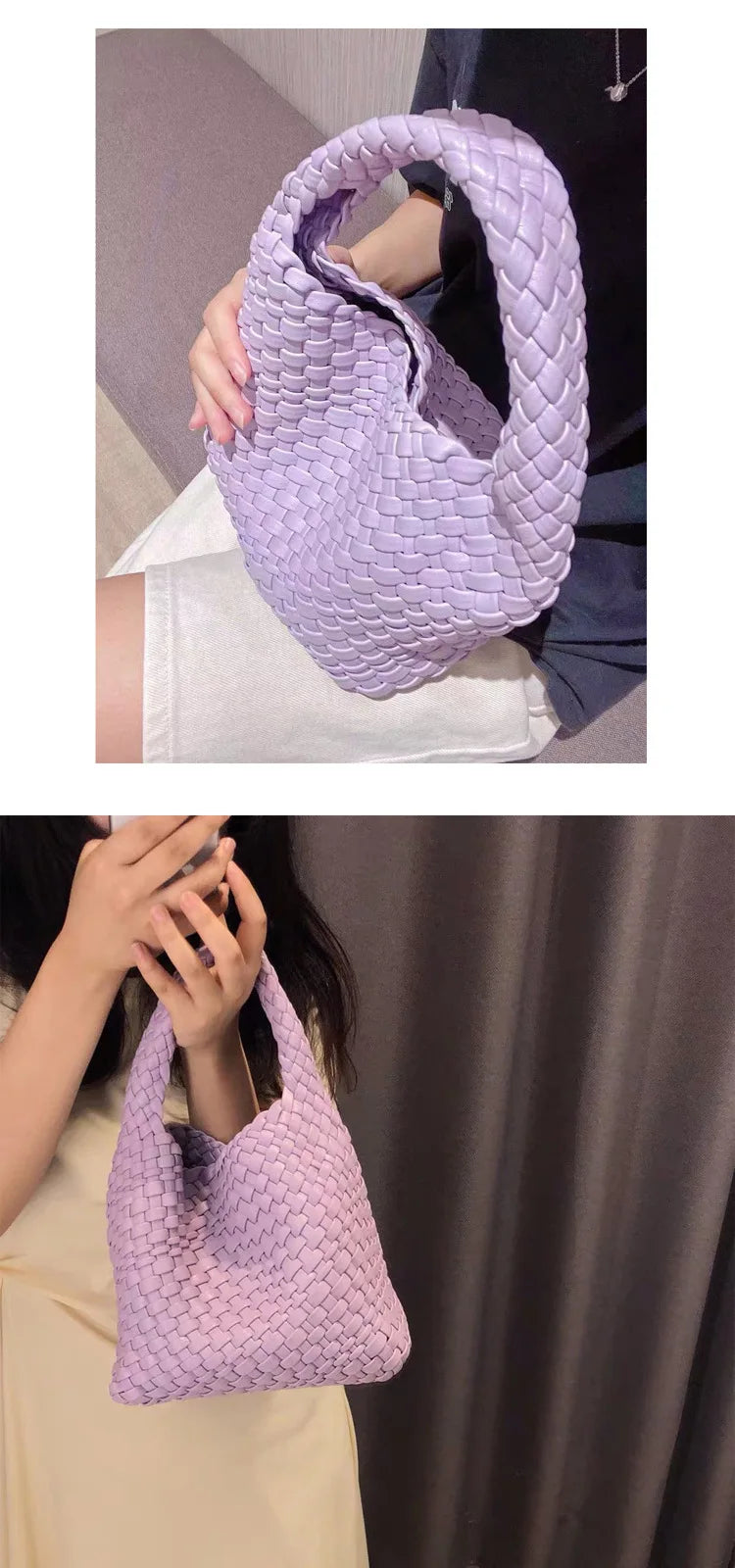 2023 Summer Leather Woven Tote Bag Brand Design Women Handbags Luxury Soft Pu Leather Tote Bag Pink Green Shopper Purses