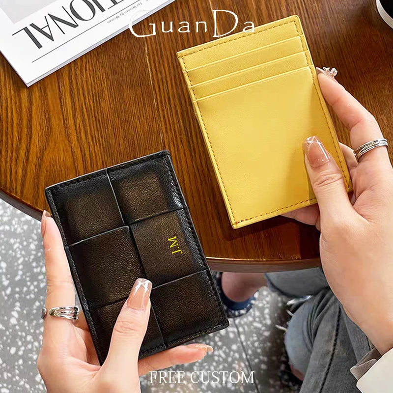 Fashion Woman Card Holder Luxury Genuine Leather Business Card Wallet Custom Initials Wallet Sheep Skin Brand Thin Coin Purse