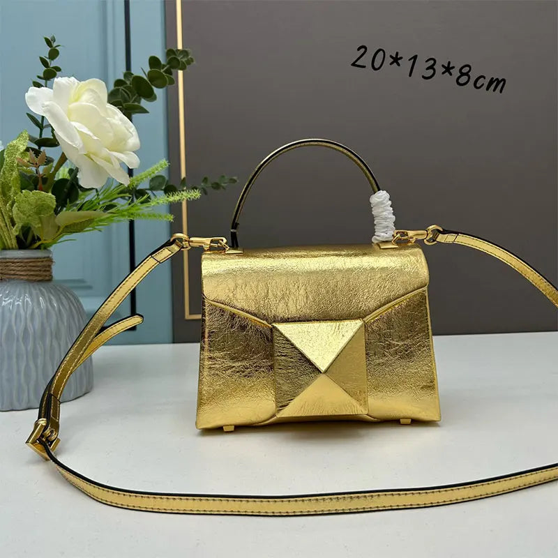 Women's Luxury Large Rivet Handbag Soft Genuine Leather One Shoulder Bag Fashion Lady Purse Evening Party Clutch Bag 2023 New