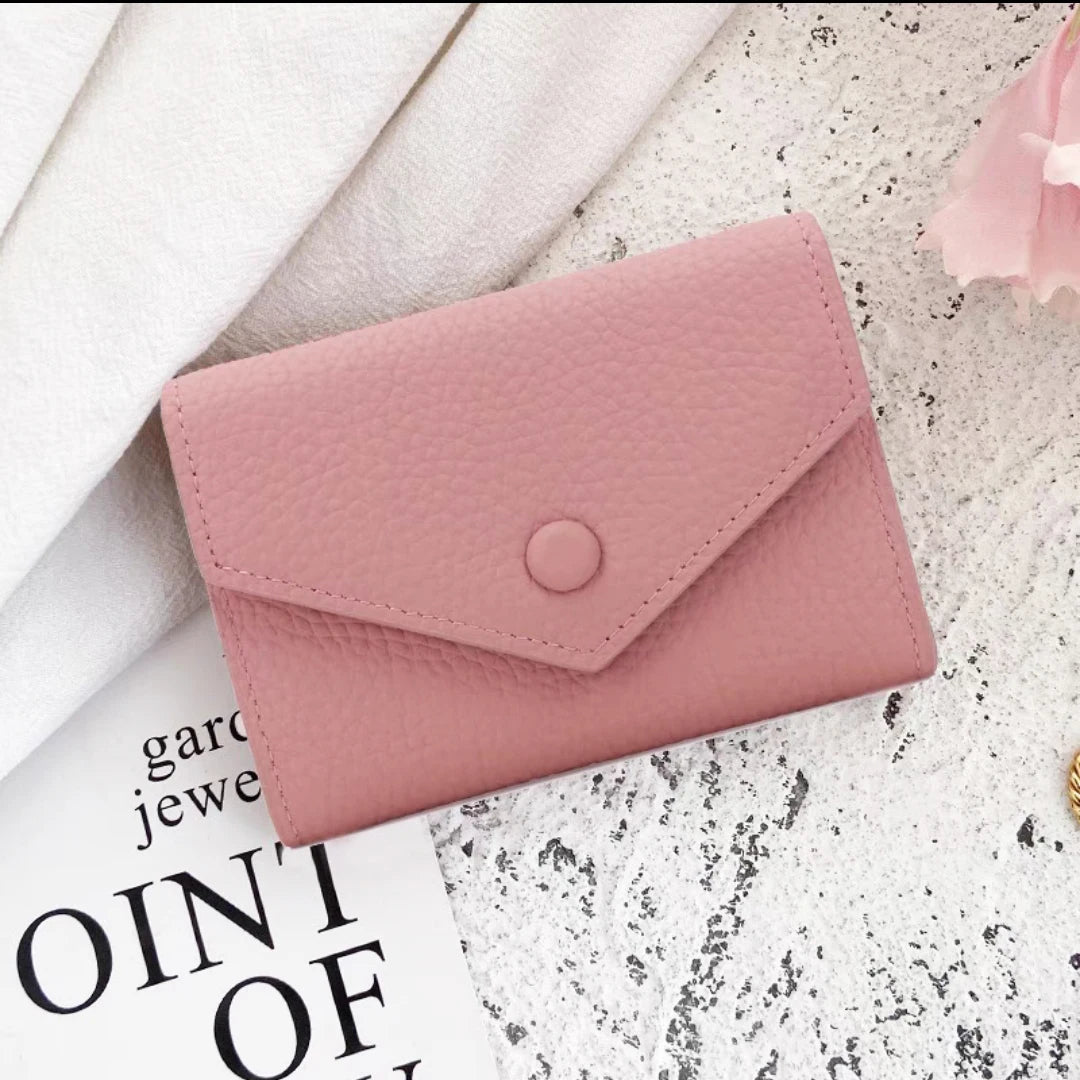 Luxury Designer Woman's Wallet Envelope Folding Coin Purse Custom Name Fashion Card Holder Genuine Leather Cowhide Money Clip