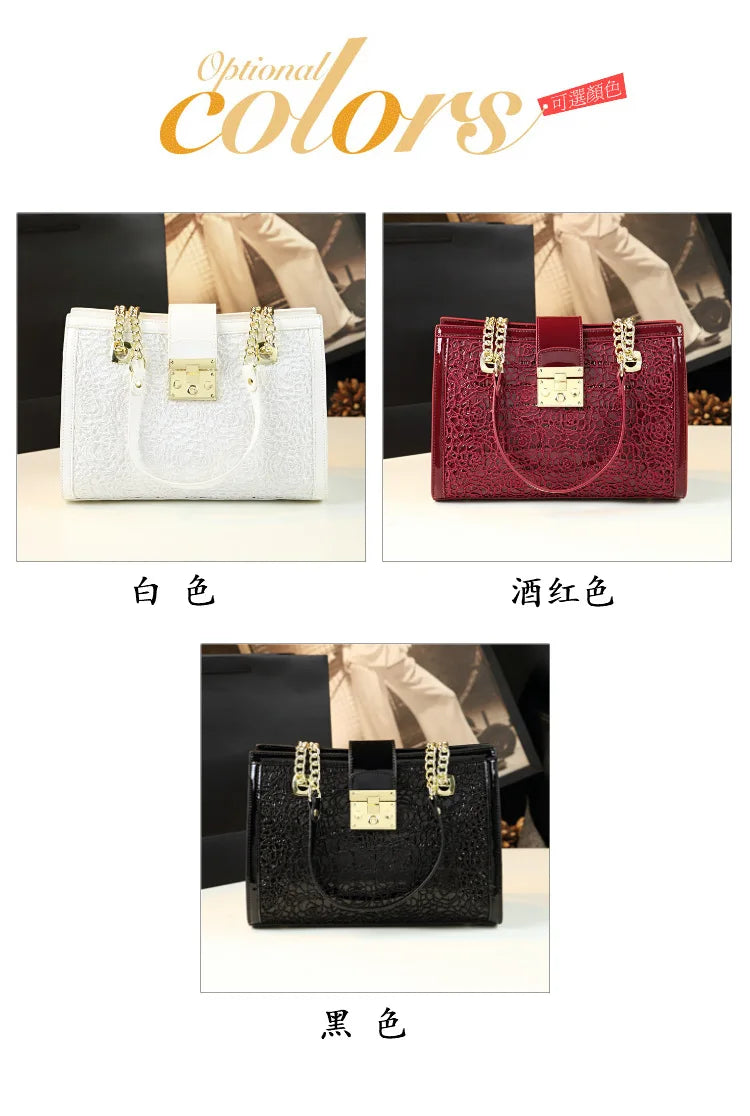 Fashion Noble Women Shoulder Lace Crocodile Print Handbag Luxury Patent Leather Chains Elegant Tote Ladies Clutch Bags 2023 New