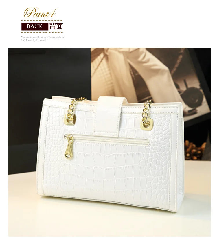 Fashion Noble Women Shoulder Lace Crocodile Print Handbag Luxury Patent Leather Chains Elegant Tote Ladies Clutch Bags 2023 New