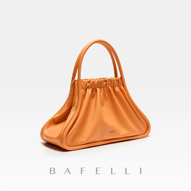 BAFELLI 2023 NEW WOMEN'S BAG RUCHED STYLE TRENDING GENUINE LEATHER SHOPPER PURSE LUXURY BRAND DESIGNER SHOULDER HANDBAGS