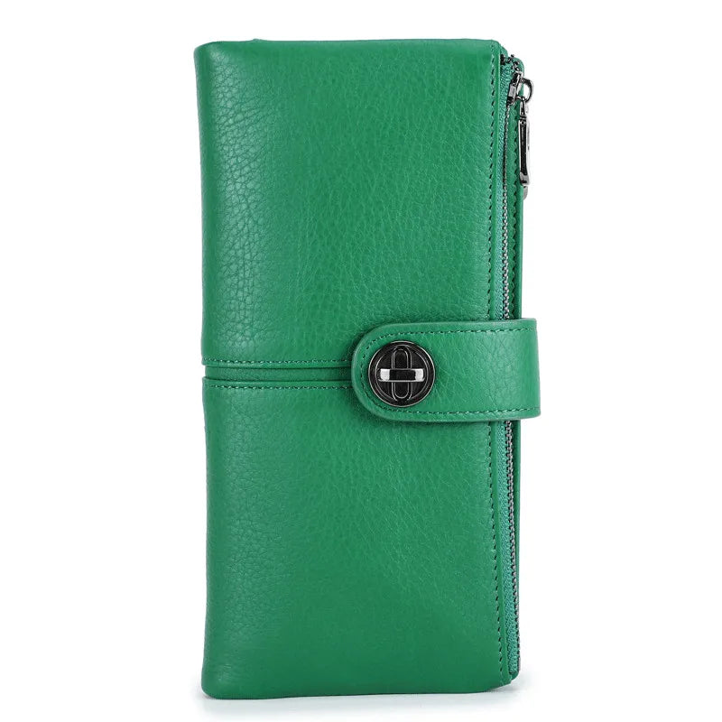 YKOSM Long Women Airtag Wallet Luxury Genuine Leather Zipper Purse Lady RFID Blocking ID Credit Card Bag Anti-lost Card Holder