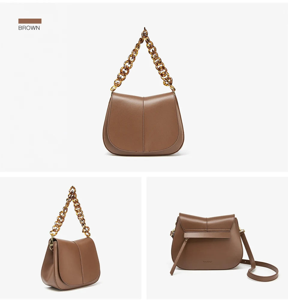 BEAU TODAY Shoulder Handbags Women Leather Texture Acrylic Chain Hand Carry Simple Female Shoulder Messenger Bags 62036