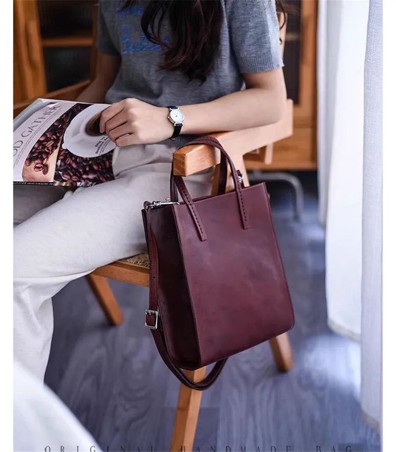 PNDME simple vintage luxury genuine leather women's tote bag casual designer handmade natural real cow leather ladies handbag