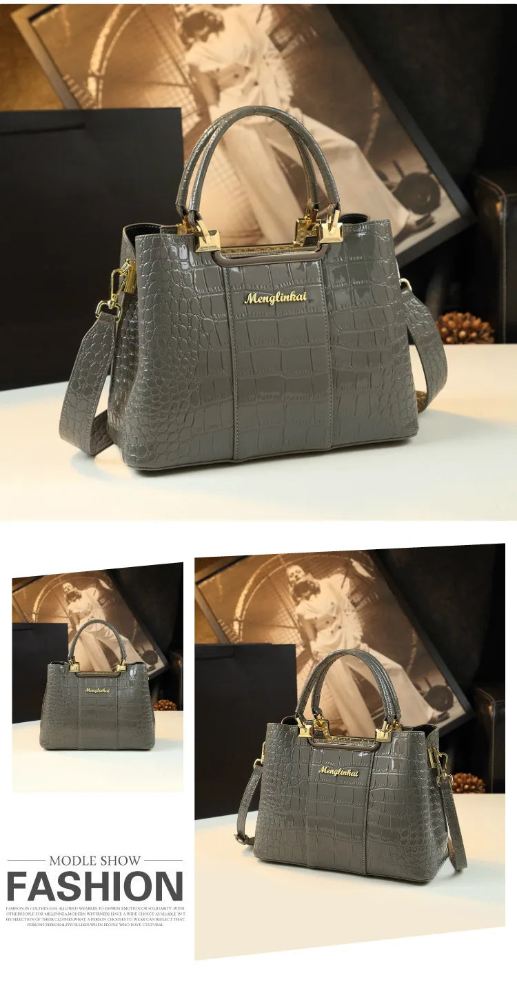 Luxury Bags For Women Crocodile Patent Leather Messenger Bag Large Capacity Female Tote 2023 Brand Designer Handbag