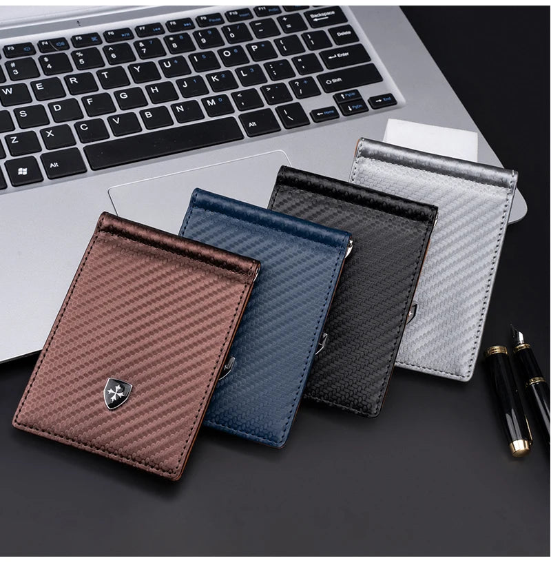 Free Name Engraving Men RFID Wallets Simple Card Holders Luxury Brand Male Carbon Fiber Card Clips Slim Mini Men's Money Clips