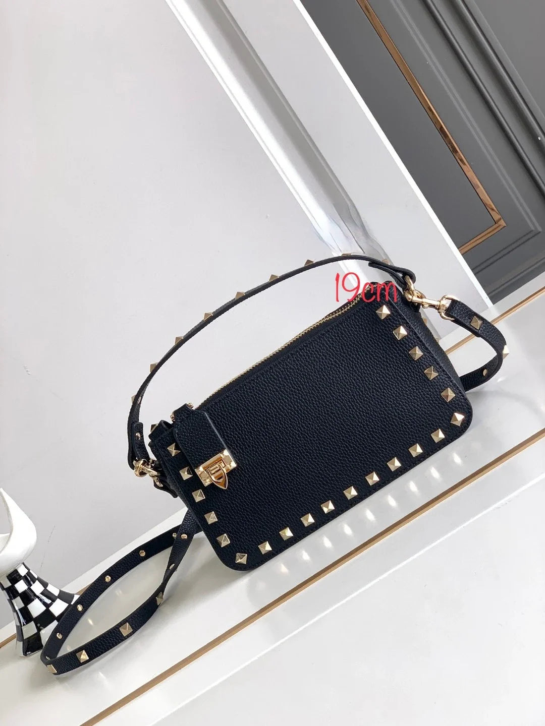 Stud rivet designer black luxury design small crossbody bag fashion leather shoulder messenger women purses and handbags