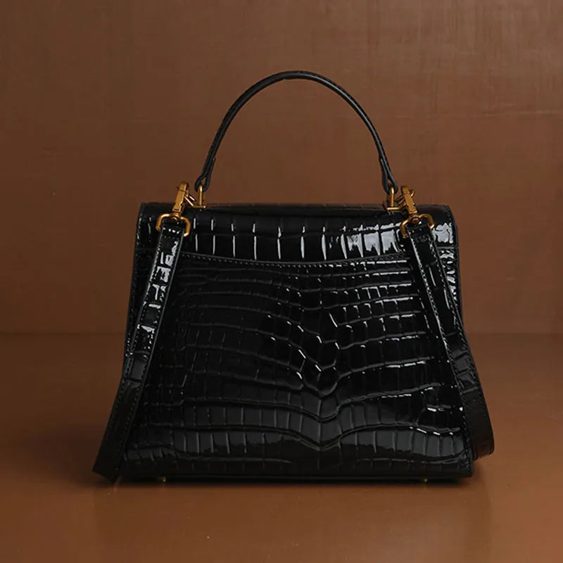 Luxury Handheld Cowhide Crocodile Pattern Bag for Women's Genuine Leather Bag 2024 Autumn New High Fashion Women's Bag