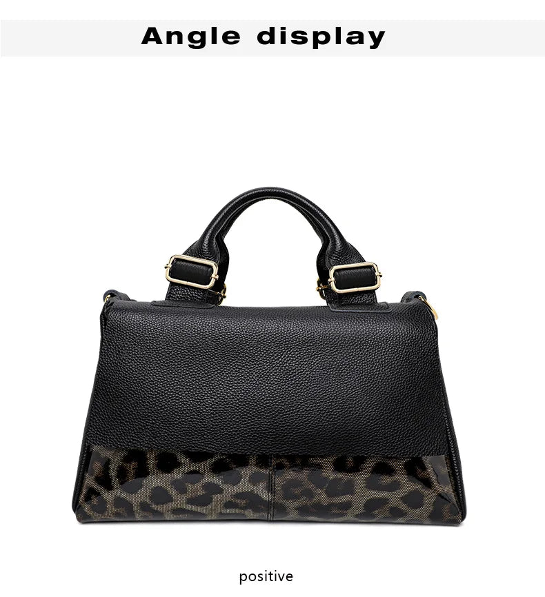 The fashionable leopard print women's handbag is made of high-quality cowhide and is a large and beautiful bag