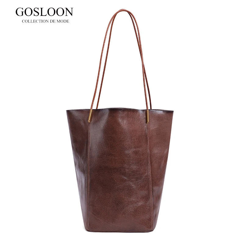 GOSLOON-198 Luxury Genuine Leather Women Shoulder Bags Large Capacity Female Totes Bag Original Leather Lady Handbag Casual