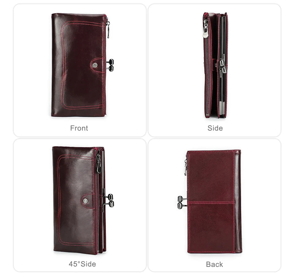 CONTACT'S Genuine Leather Women Wallet Metal Frame RFID Card Holder Coin Purses Female Bag Luxury Designer Women's Purses