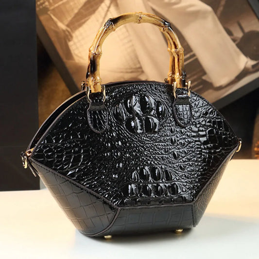 Woman Wedding Party Handbag Niche Luxury Bamboo Handle Bag Crocodile Pattern Woman Bag Fashionable Shoulder Lady Shell Bag 2023