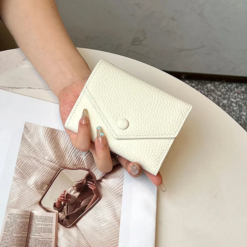 Luxury Designer Woman's Wallet Envelope Folding Coin Purse Custom Name Fashion Card Holder Genuine Leather Cowhide Money Clip