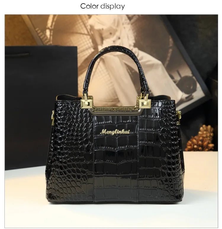 Luxury Bags For Women Crocodile Patent Leather Messenger Bag Large Capacity Female Tote 2023 Brand Designer Handbag