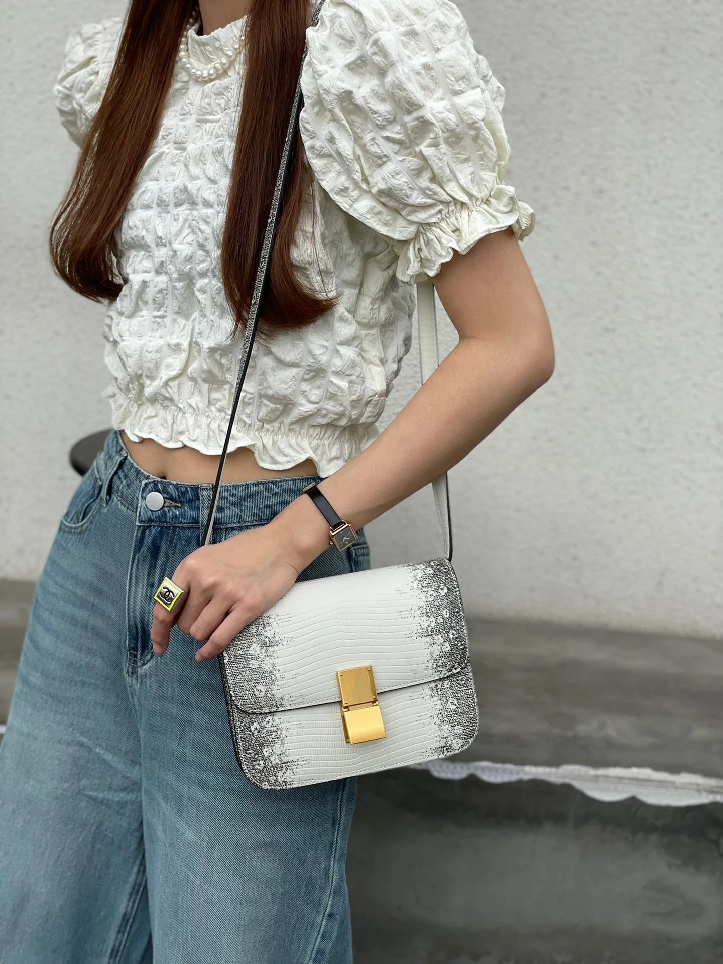 New Fashion Tofu Bag Top Quality Leather Luxury Design Lizard Pattern Classic Crossbody Underarm Shoulder Bag Women's Box Bag