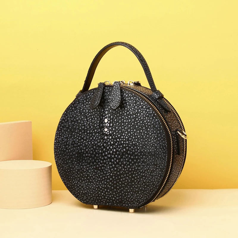 2023 Winter New Fashion Round Bag Women's Handbag Cowhie Leather Women's Bag Luxury Designer Genuine Leather Female Bag