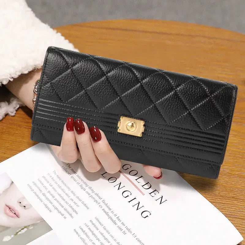 New Fashion 100% Cow Genuine Leather Women Long Wallets Real Leather Female Luxury Brand Design Clutch Girl Lady Gift Cash Purse