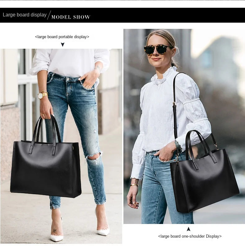 Luxury Business Women's Handbags 14 Inch Laptop Bag Fashion Lady Briefcase Genuine Leather Commuter Portable Shoulder Tote Bags