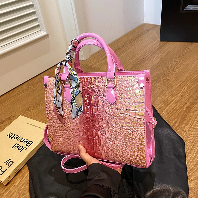 Luxury Crocodile Pattern Pu Leather Shoulder Crossbody Bag For Women Designer Classic Handbag Large Capacity Tote Commuter Bags