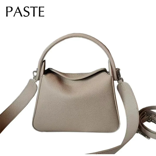 Elegant 100% Natural Togo Cowhide Leather Tote Wide Straps Female Shoulder Bag Grey Black Doctor Bag Luxury Girl Handbag