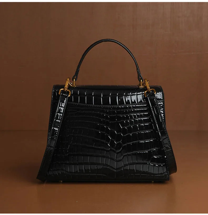 Luxury Handheld Cowhide Crocodile Pattern Bag for Women's Genuine Leather Bag 2024 Autumn New High Fashion Women's Bag