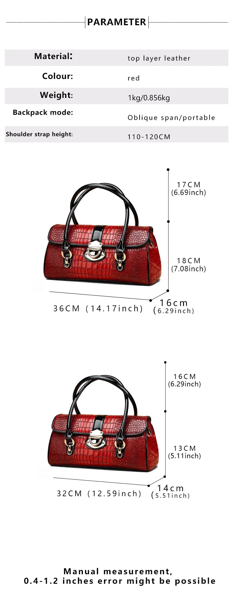 Fashionable, lightweight, luxurious Cowhide Women's Handbag New large Capacity Red Casual Multifunctional Shoulder Crossbody Bag