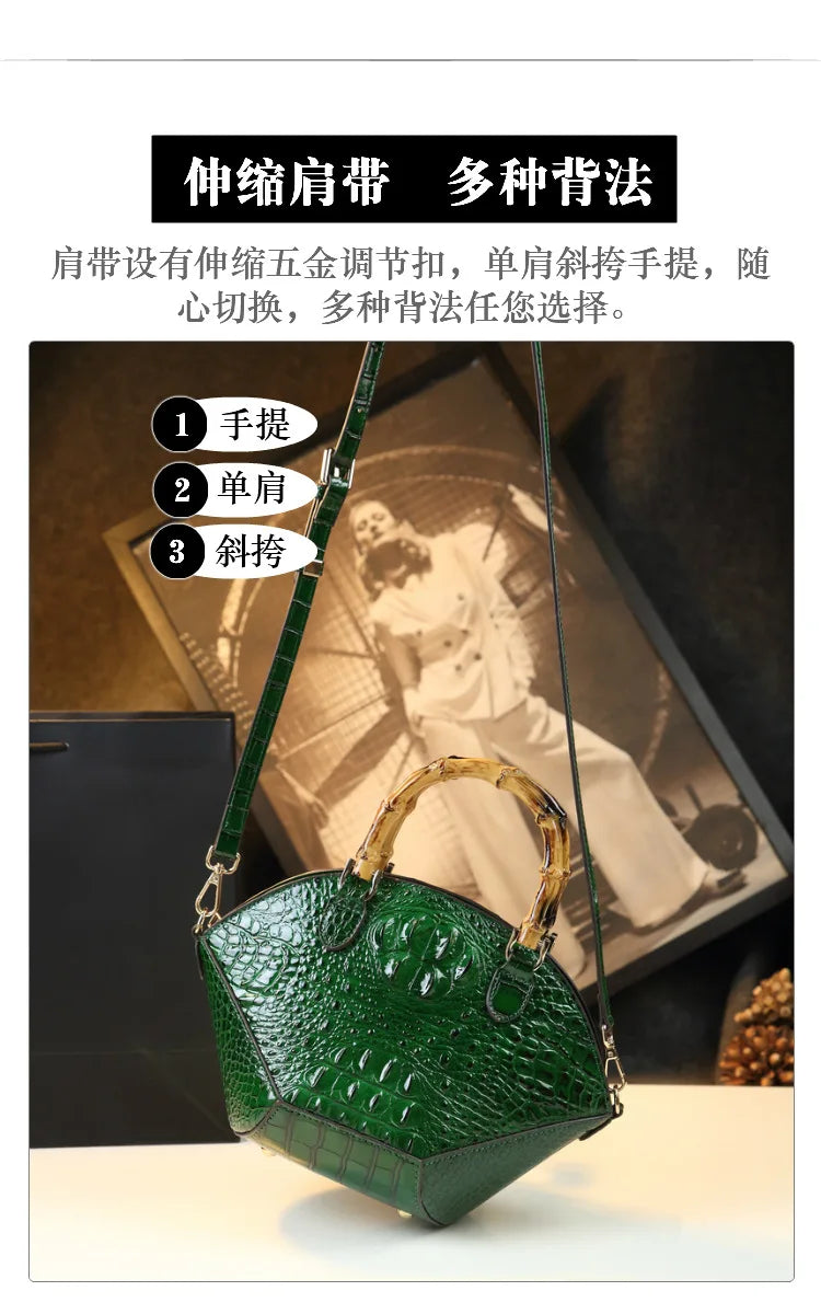 Woman Wedding Party Handbag Niche Luxury Bamboo Handle Bag Crocodile Pattern Woman Bag Fashionable Shoulder Lady Shell Bag 2023