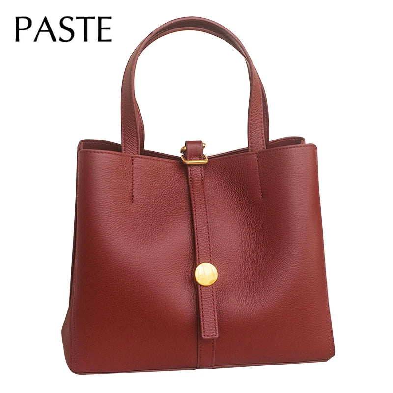 Elegant Wearing Burgundy Color Multi-compartments Tote Natural Cow Leather Women Shoulder Bag Soft Cowskin Female Handbag