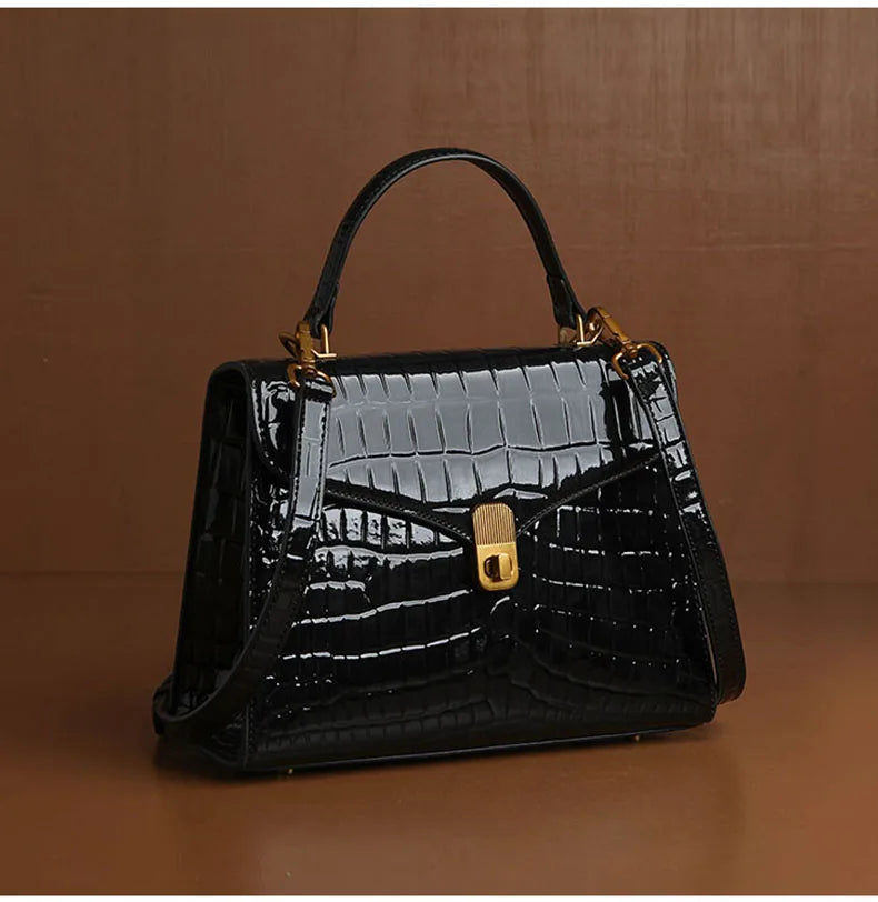 Luxury Handheld Cowhide Crocodile Pattern Bag for Women's Genuine Leather Bag 2024 Autumn New High Fashion Women's Bag